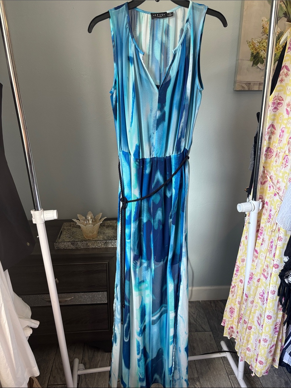 Iris Setlakwe Blue Abstract Print Sleeveless Maxi Dress